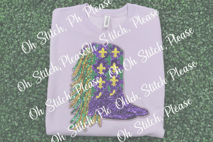 Mardi Gras Purple Boots Patch with Sequins