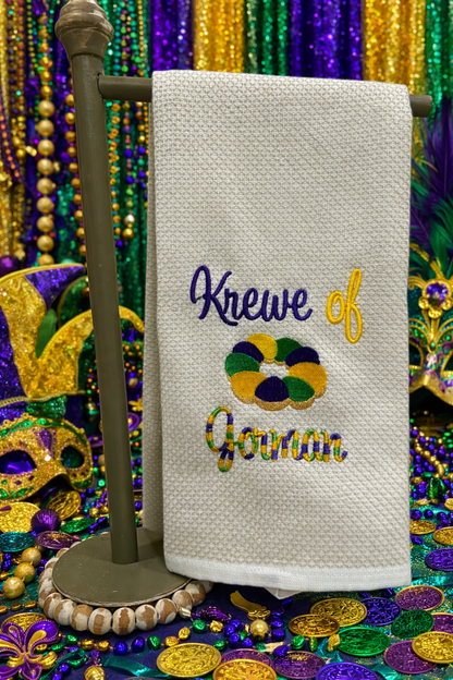 Mardi Gras Krewe Embroidered Towel Personalized with Last Name