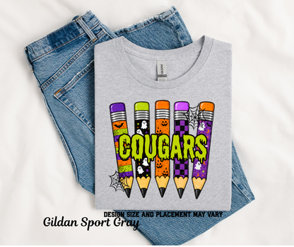 Halloween Spooky Cougars Pencil Printed Shirt