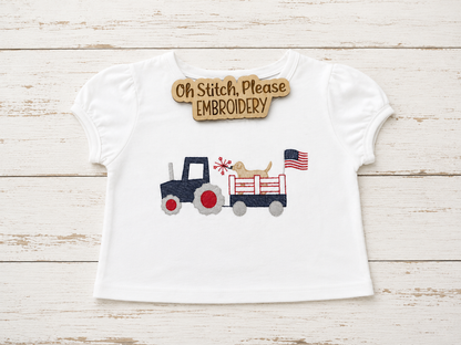 July 4th Patriotic Dog Riding in a Trailer