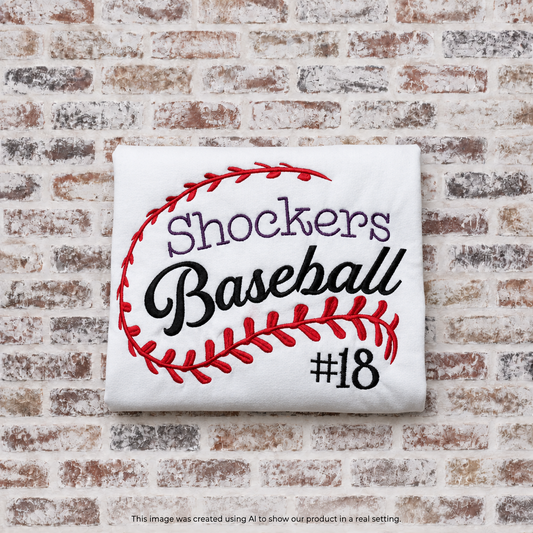 Baseball | Red Ball Stitches w/Team Name and Jersey Number