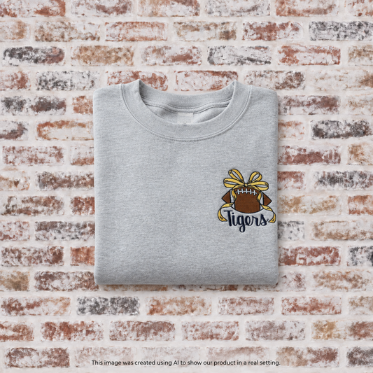 Football Fill Stitch Embroidered Shirt with Bow | Customize Mascot & Colors