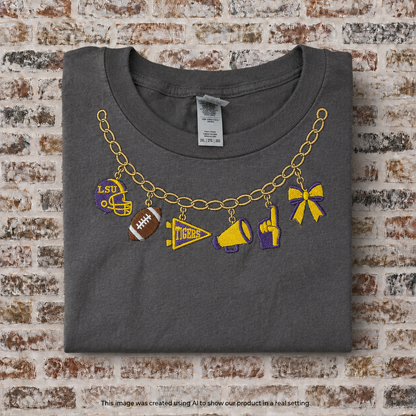 Necklace embroidered on a T-Shirt Football Theme Purple and Gold