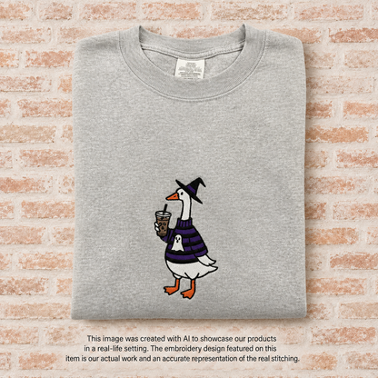 Halloween Goose with Coffee Embroidered Shirt or Sweatshirt