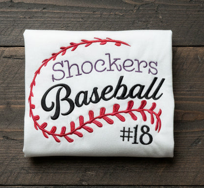 Baseball | Red Ball Stitches w/Team Name and Jersey Number