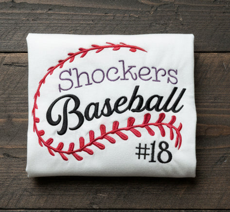 Baseball | Red Ball Stitches w/Team Name and Jersey Number