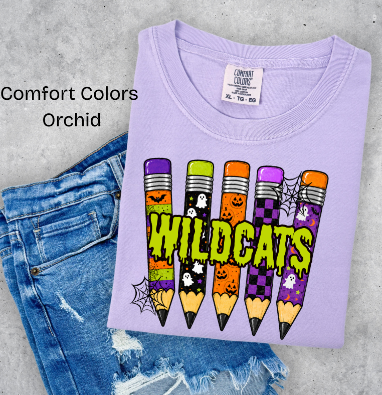 Wildcats Halloween Pencils Printed T-shirt