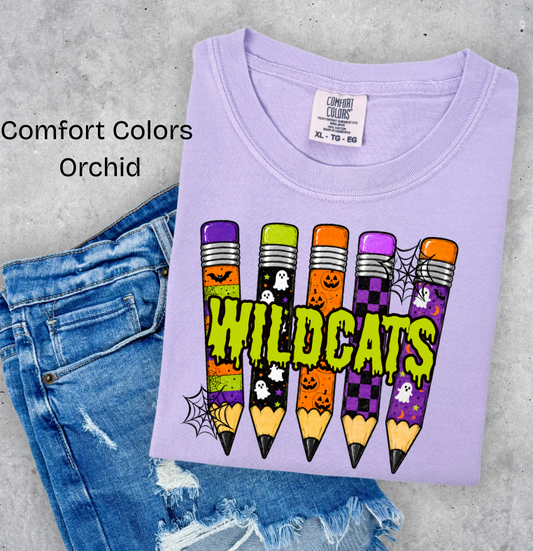 Wildcats Halloween Pencils Printed T-shirt