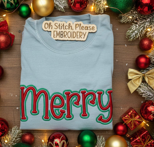 Merry | Puff Embroidery with Outline