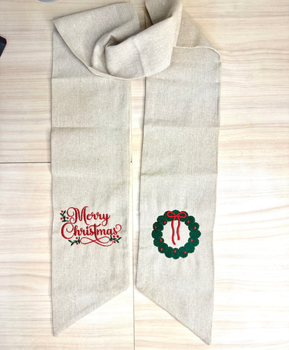 Embroidered Wreath Sash | Wreath & Merry Christmas Script