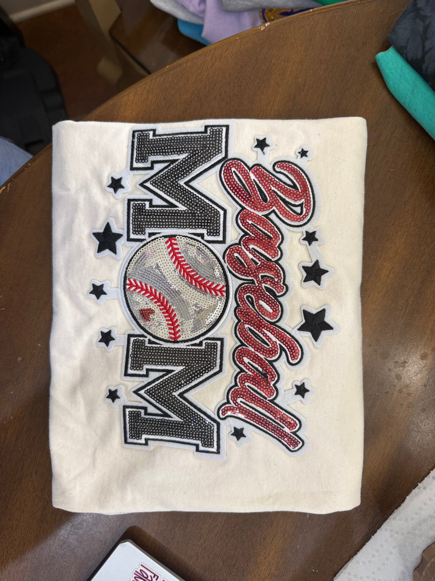 RTG | Baseball Mom Sequin Patch on Shirt (Adult XL)