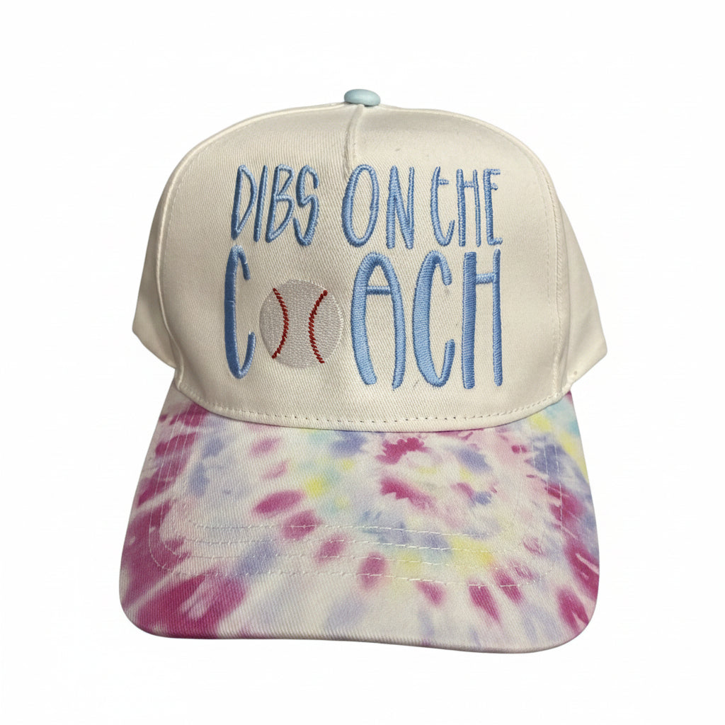 Hat with Tie Dyed Brim Embroidered Dibs on the Coach with Baseball