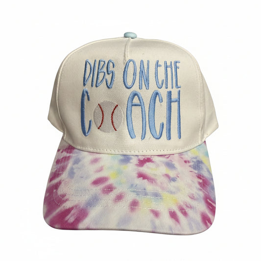 Hat with Tie Dyed Brim Embroidered Dibs on the Coach with Baseball