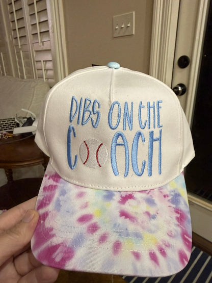 Hat with Tie Dyed Brim Embroidered Dibs on the Coach with Baseball