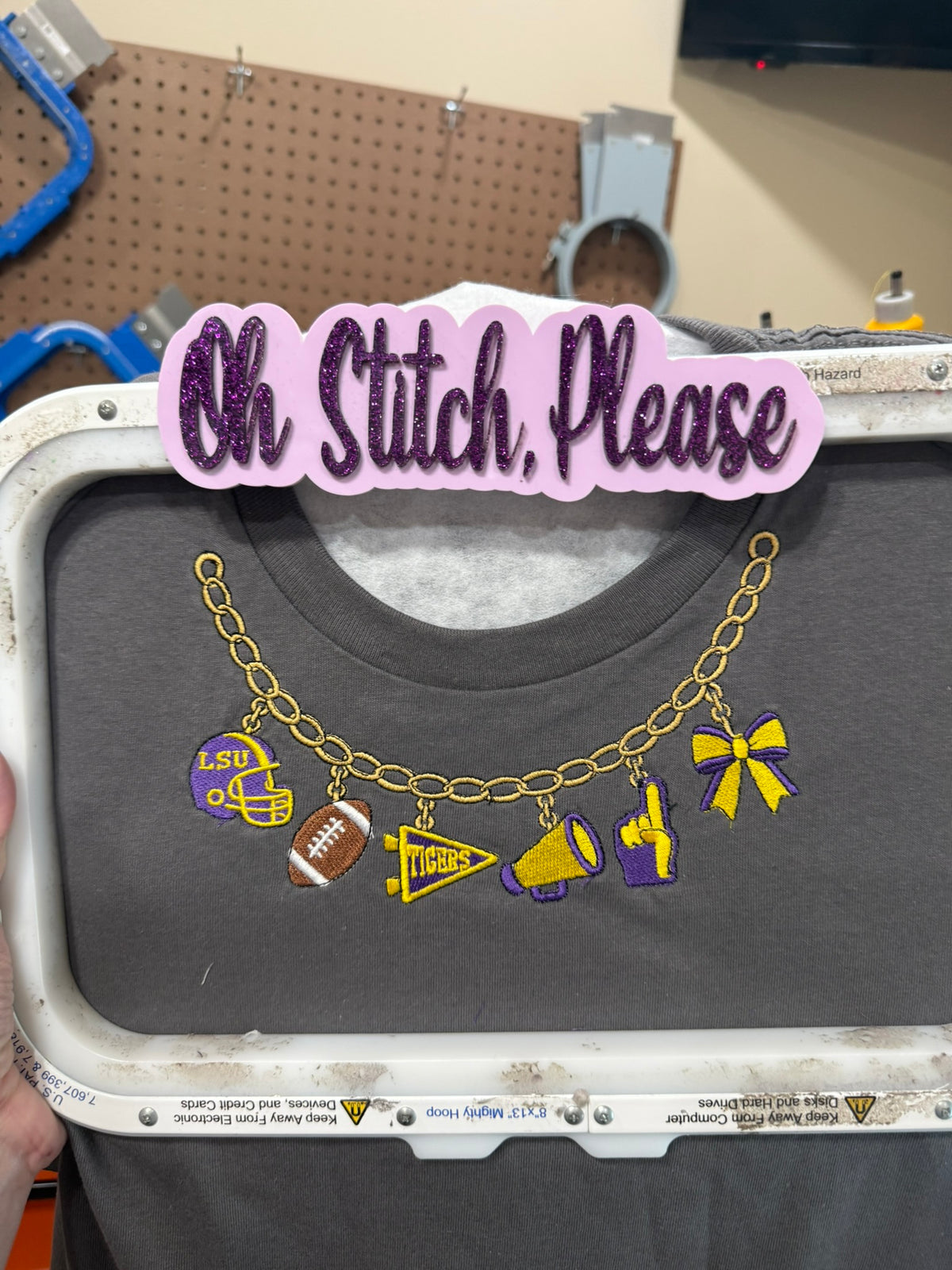Necklace embroidered on a T-Shirt Football Theme Purple and Gold