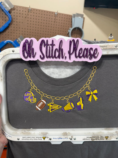 Necklace embroidered on a T-Shirt Football Theme Purple and Gold