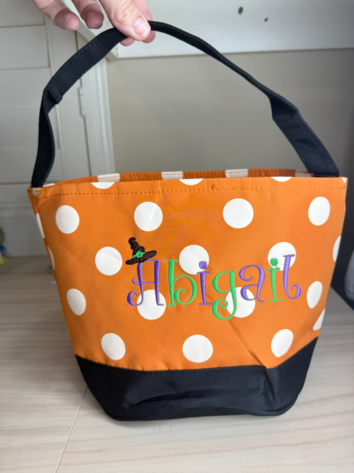 Orange Polka Dot Bag with Black Handle {Halloween Theme}