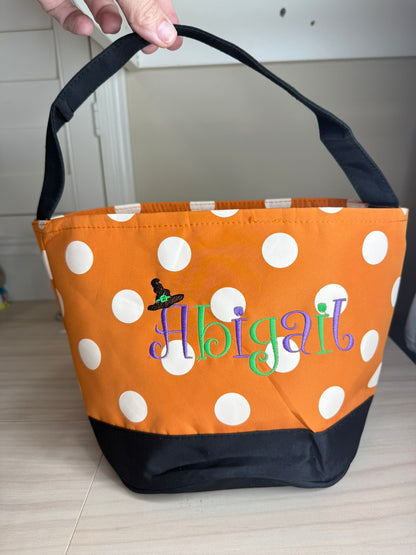 Orange Polka Dot Bag with Black Handle {Halloween Theme}