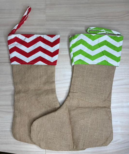 Burlap Stocking Red or Green Chevron
