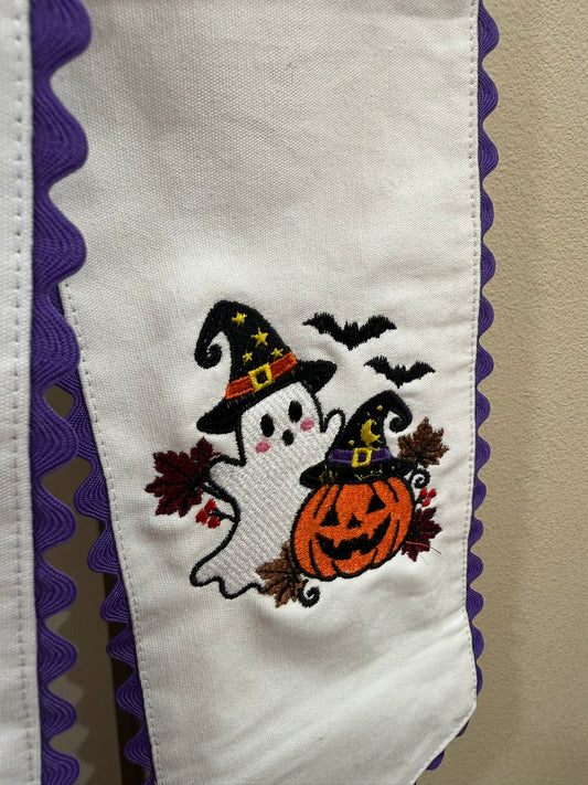 Halloween Wreath Sash with Ghost and Jack O'Lantern Embroidered