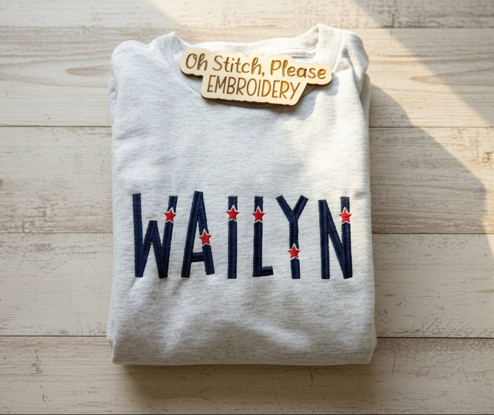 Star Spangled Name Embroidered