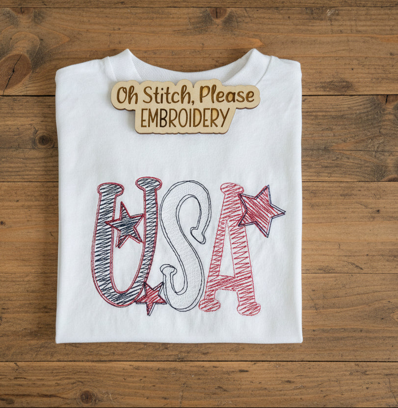 USA Scribbled Sketch Embroidery with Stars