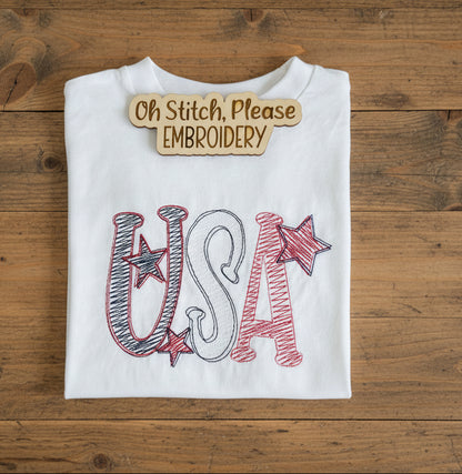 USA Scribbled Sketch Embroidery with Stars