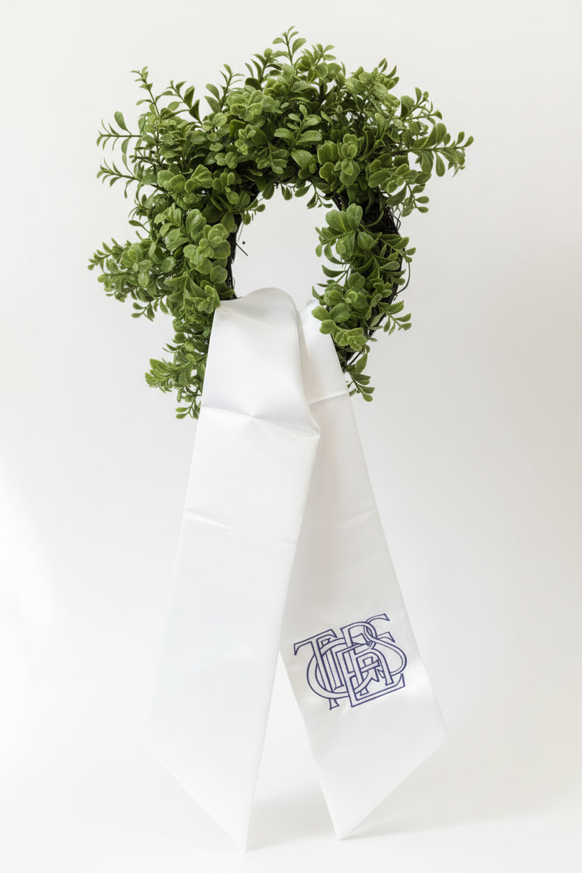Tigers Intertwined Letters Embroidered Satin Wreath Sash