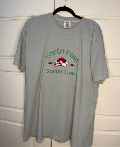 Christmas T-Shirt Embroidered North Pole Social Club w/cute Santa Hat