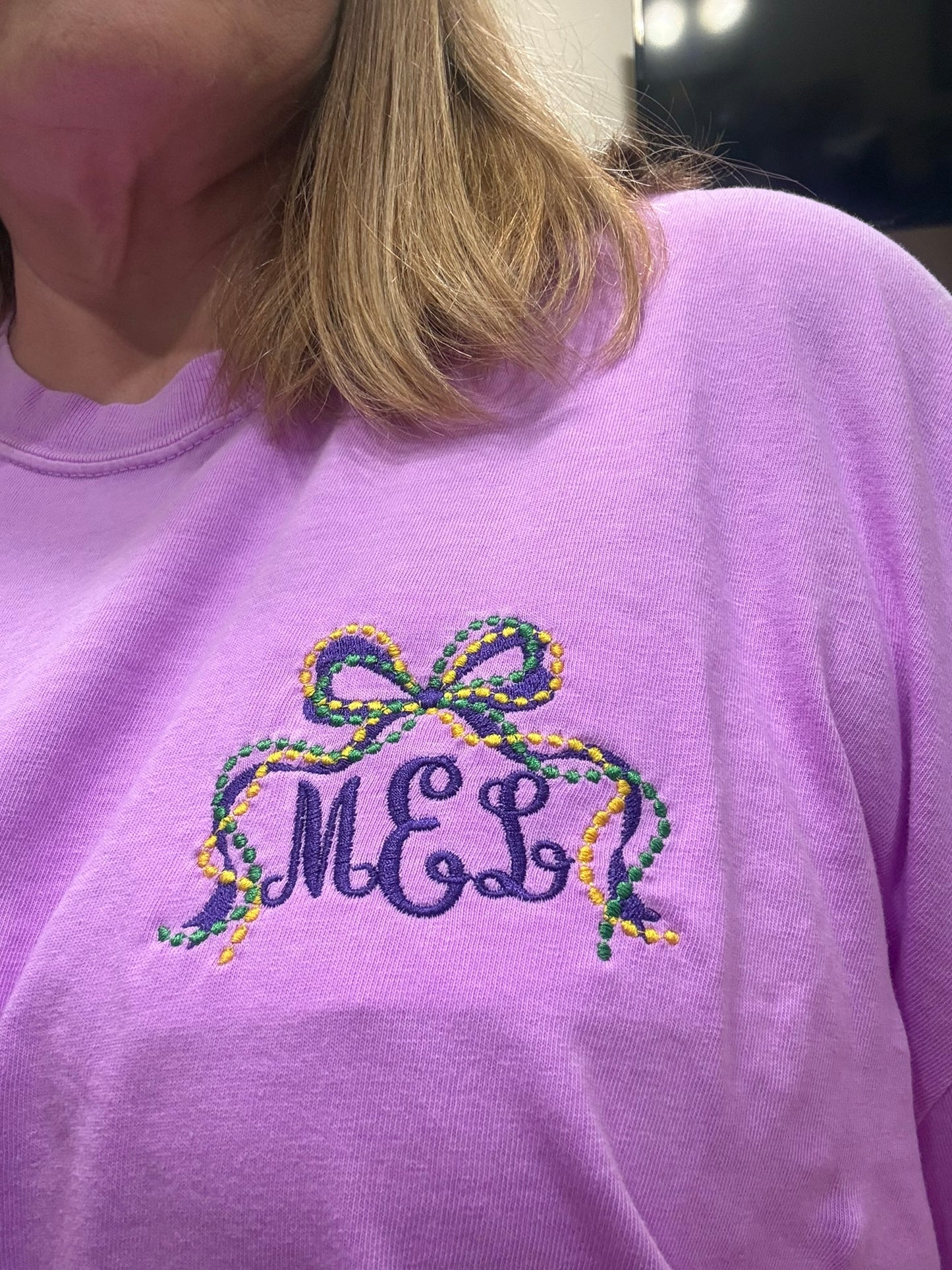 Mardi Gras Bow | Long Beads w/Monogram