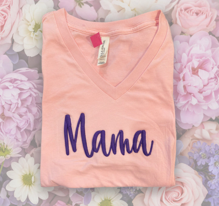 RTG | Mama Script in Puff Letters Bella & Canvas Small V-Neck