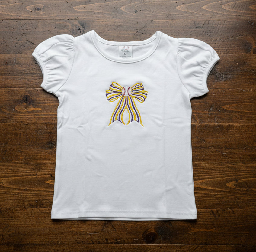 Two Color Bow with Baseball Center