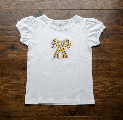 Two Color Bow with Baseball Center