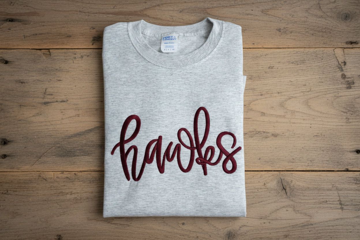 Hawks Script Satin Stitch Embroidered Shirt