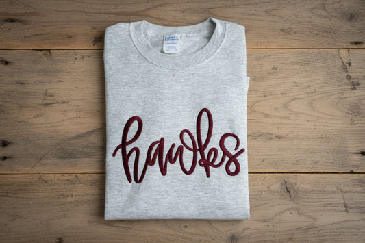 Hawks Script Satin Stitch Embroidered Shirt