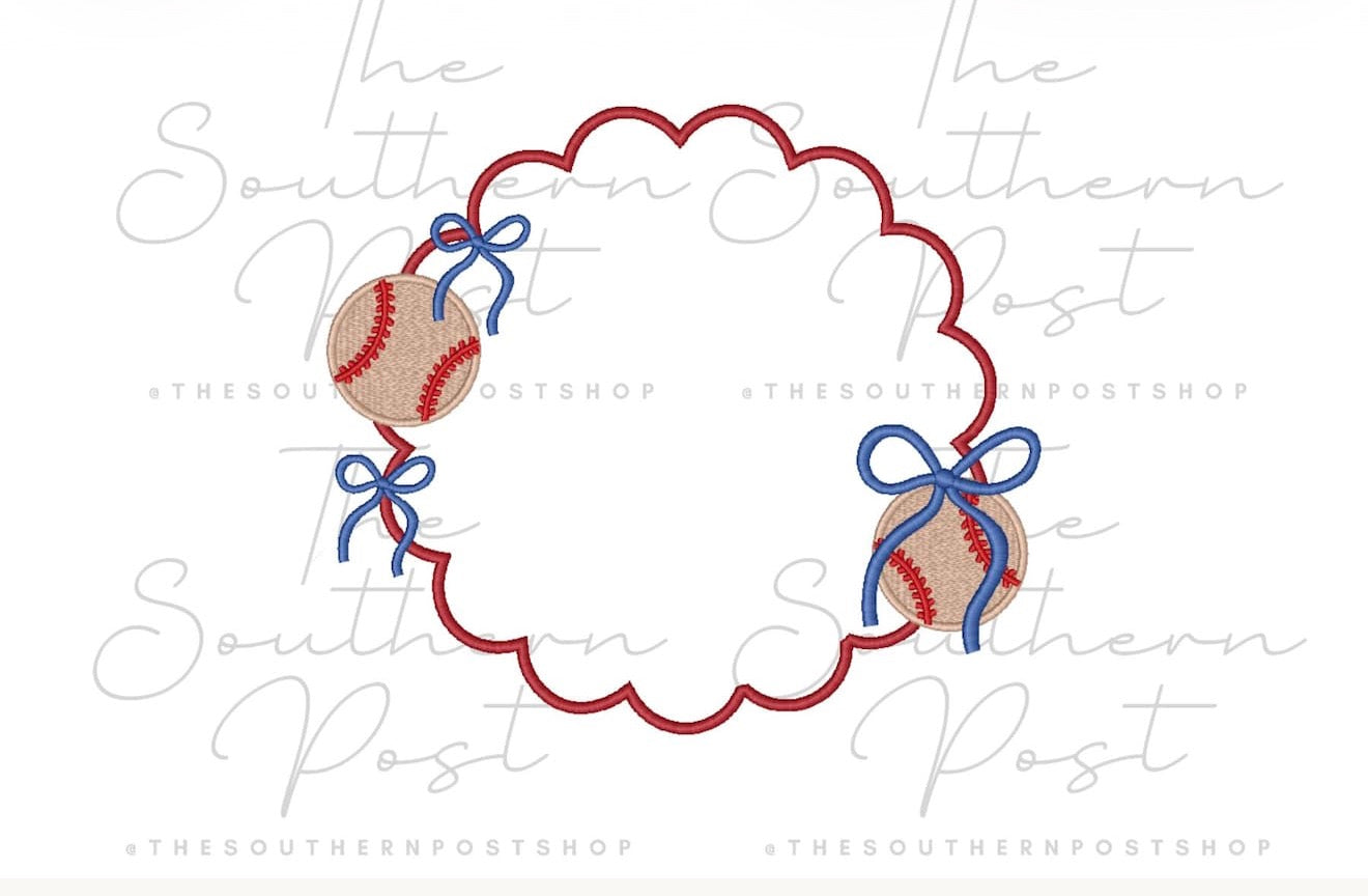 Baseball | Scalloped Monogram Frame with Bows