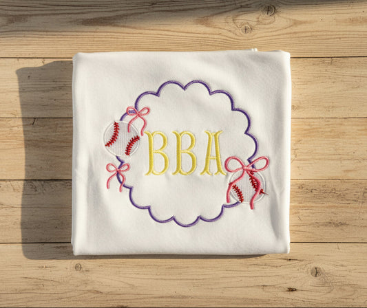 Baseball | Scalloped Monogram Frame with Bows