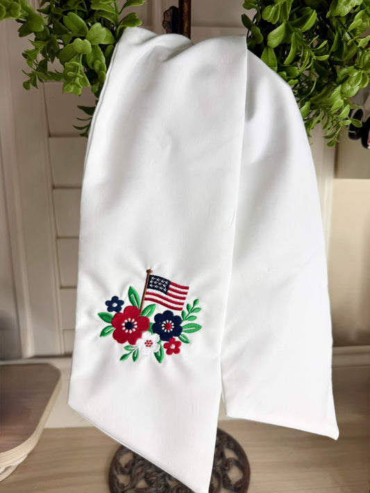 Patriotic Wreath Sash with Flowers and Flag