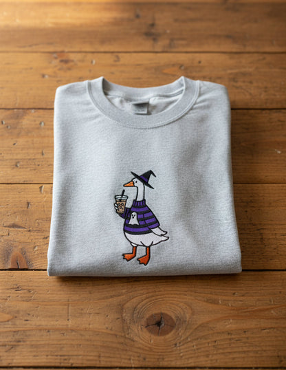 Halloween Goose with Coffee Embroidered Shirt or Sweatshirt
