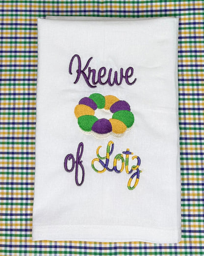Mardi Gras Krewe Embroidered Towel Personalized with Last Name