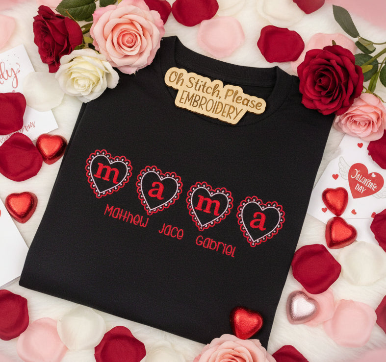 Mama in Lace Heart with Kid Names