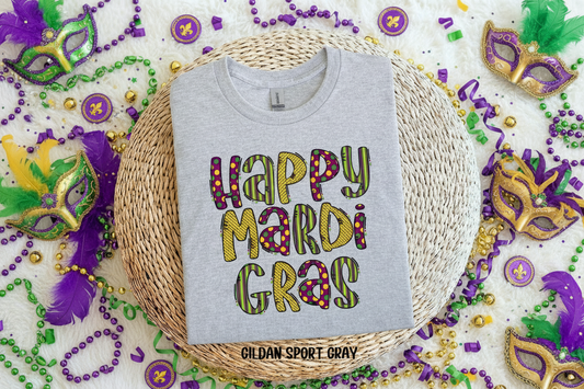 Happy Mardi Gras Multi Print Hand Drawn