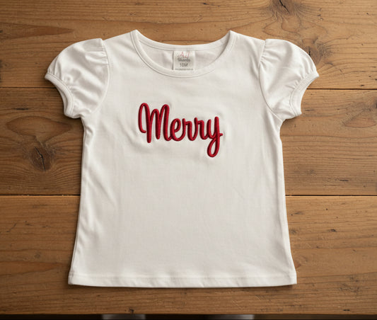Christmas Shirt w/Merry in 3D Puff Embroidery