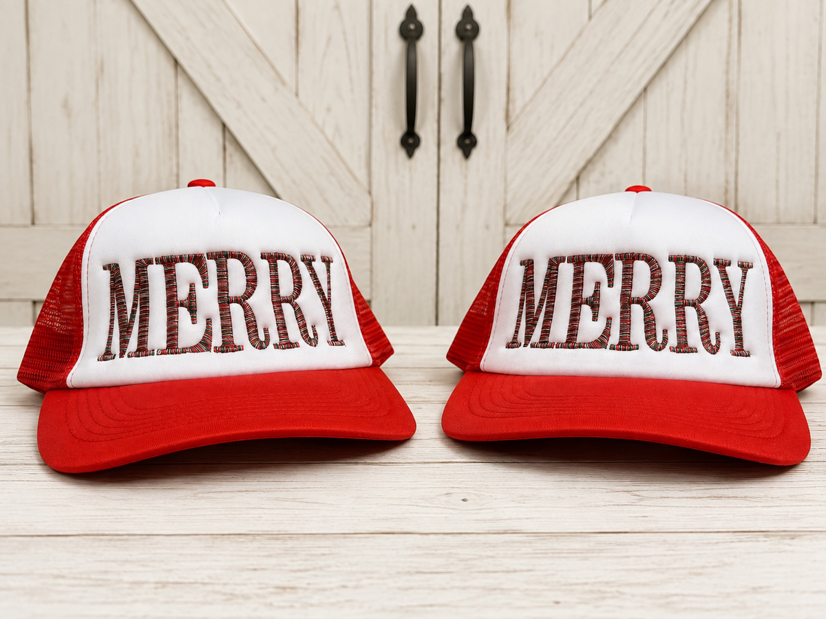 Hat | Merry with Tall Letters with 3-toned thread
