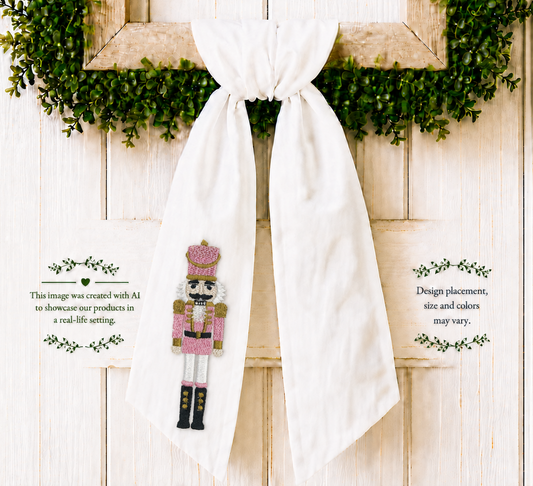 Christmas Wreath Sash Embroidered Pink Nutcracker