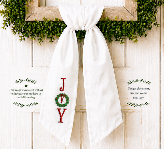 Christmas Wreath Sash Embroidered Joy with Wreath