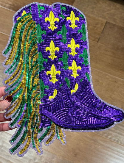 Mardi Gras Purple Boots Patch with Sequins