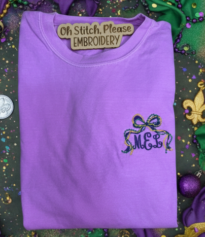 Mardi Gras Bow | Long Beads w/Monogram