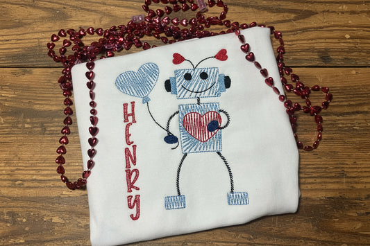 Valentine Square Robot Scribble Sketch Embroidered t-shirt