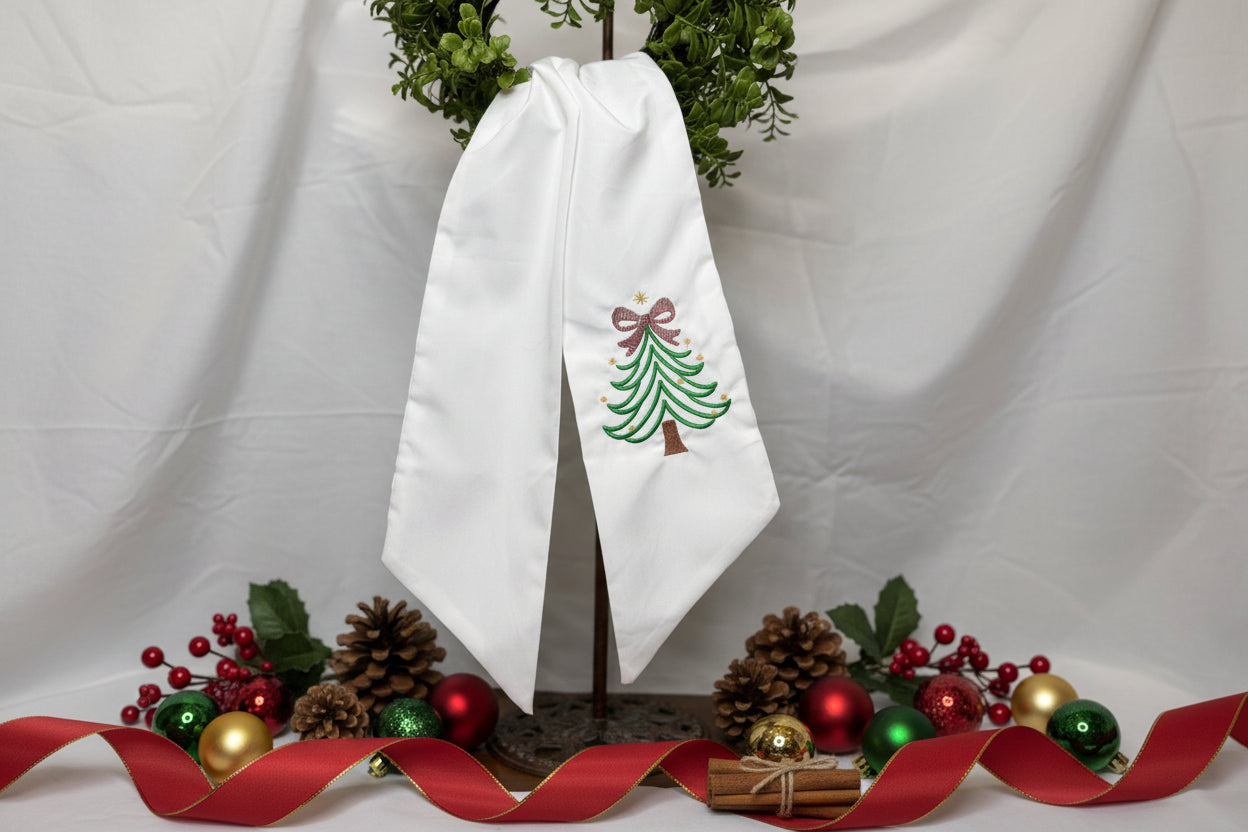 Wreath Sash | Christmas Tree with multi-color bow